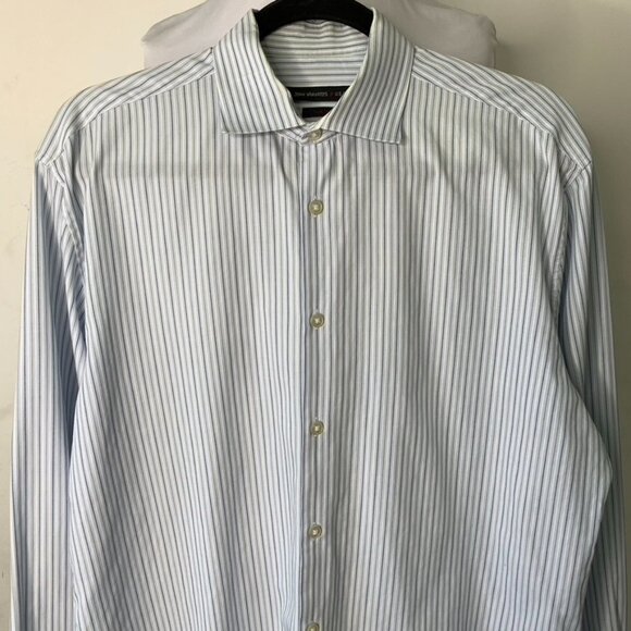 John Varvatos Men's Blue White Striped Long Sleeve Button Down Shirt Size 16 1/2 - Picture 2 of 16
